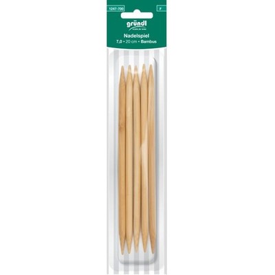 Gründl Nadelspiel Bambus 7 mm 20 cm natur  Handarbeit