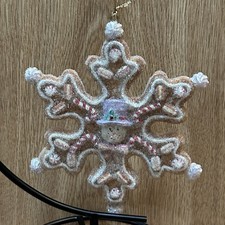 Gingerbread Snowflake Christmas Ornament w/Snowman And White And Red Icing Trim