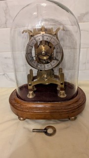 Single Fusee Skeleton Clock in Glass Dome Very Good Cond & Working. No Pendulum