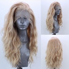 Long Wavy Blonde Mix Lace Front Synthetic Hair Heat Ok Wigs Women Soft Natural