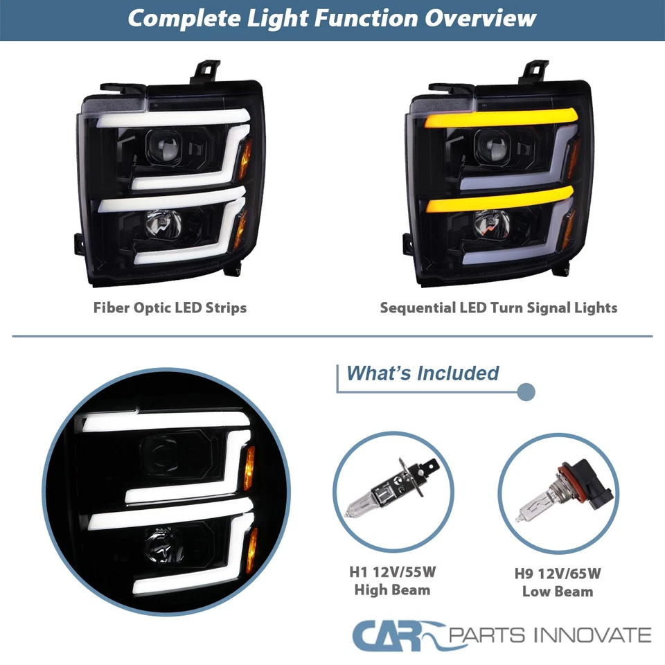 Fits 15-19 Silverado 2500/3500HD Black Smoke Projector Headlights LED Sequential Foto 4 de 4