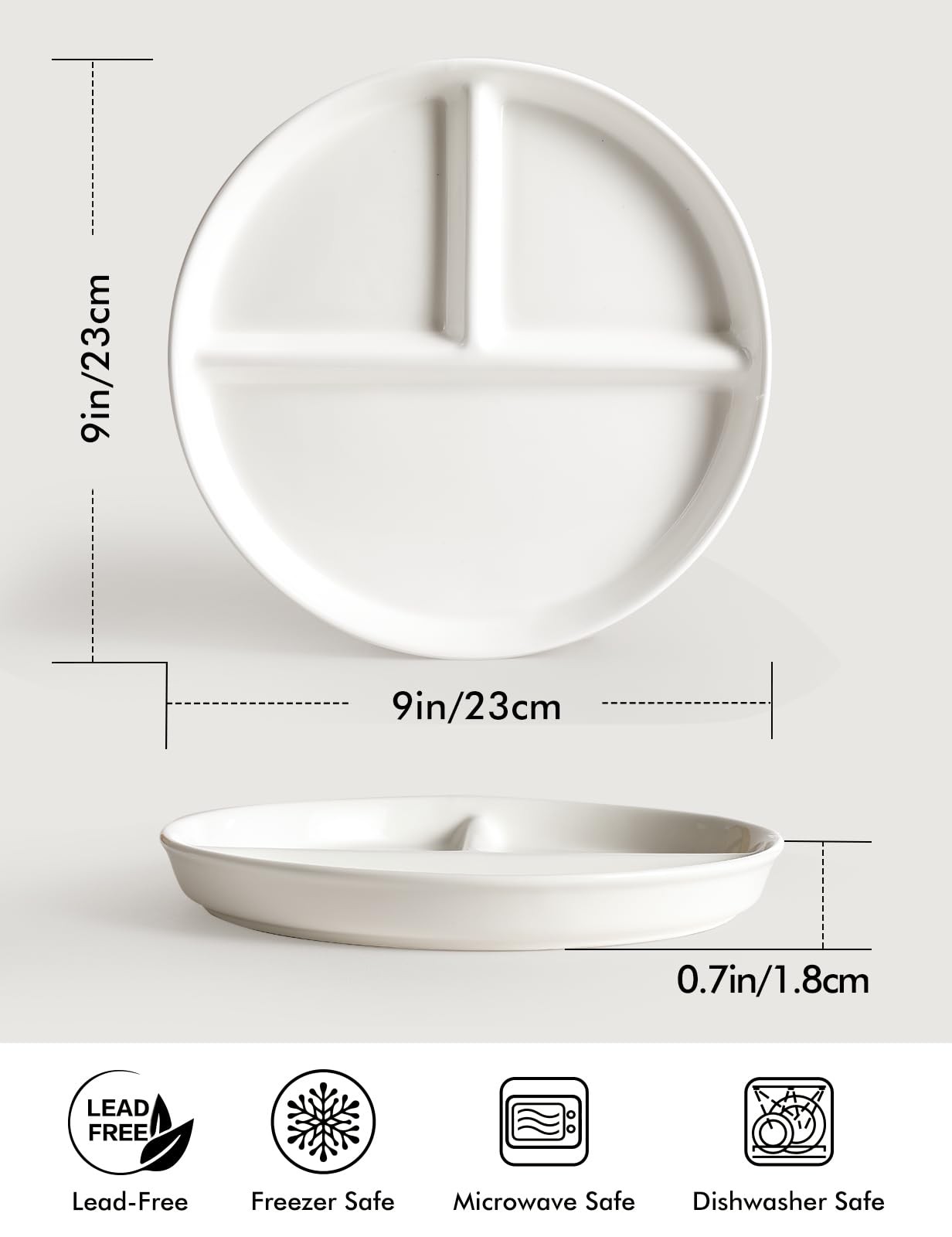 Ceramic Portion Control Plate for Weight Loss,9-Inch Divided Plate for Adults...