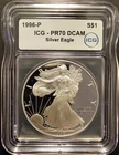 1996-P Silver American Eagle $1 ICG PR70 Deep Cameo White Label