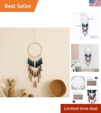 Large Blue Boho Dream Catcher Wall Hanging - Handwoven Blessing Decor 24.8"