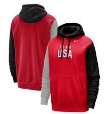 Men's Nike Red/Black Team USA Colorblock Club Pullover Hoodie NWT M