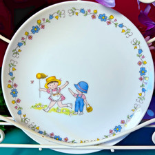 Vintage Japanese Porcelain Child s Plate 16cm Retro 1970s Kids Scene Butterfly