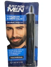 JUST FOR MEN  1-Day Beard & Brow Color Darkest Brown/Black Brush-In Wash-Out NEW