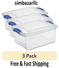 (3 pack) Sterilite, 15 Quart Clear Storage Bin, Latch Box Storage Container,Blue