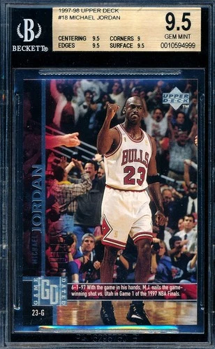 MICHAEL JORDAN 1997-98 UPPER DECK BGS 9.5 GEM MINT CARD #18! POP 10 IN 29 YEARS!