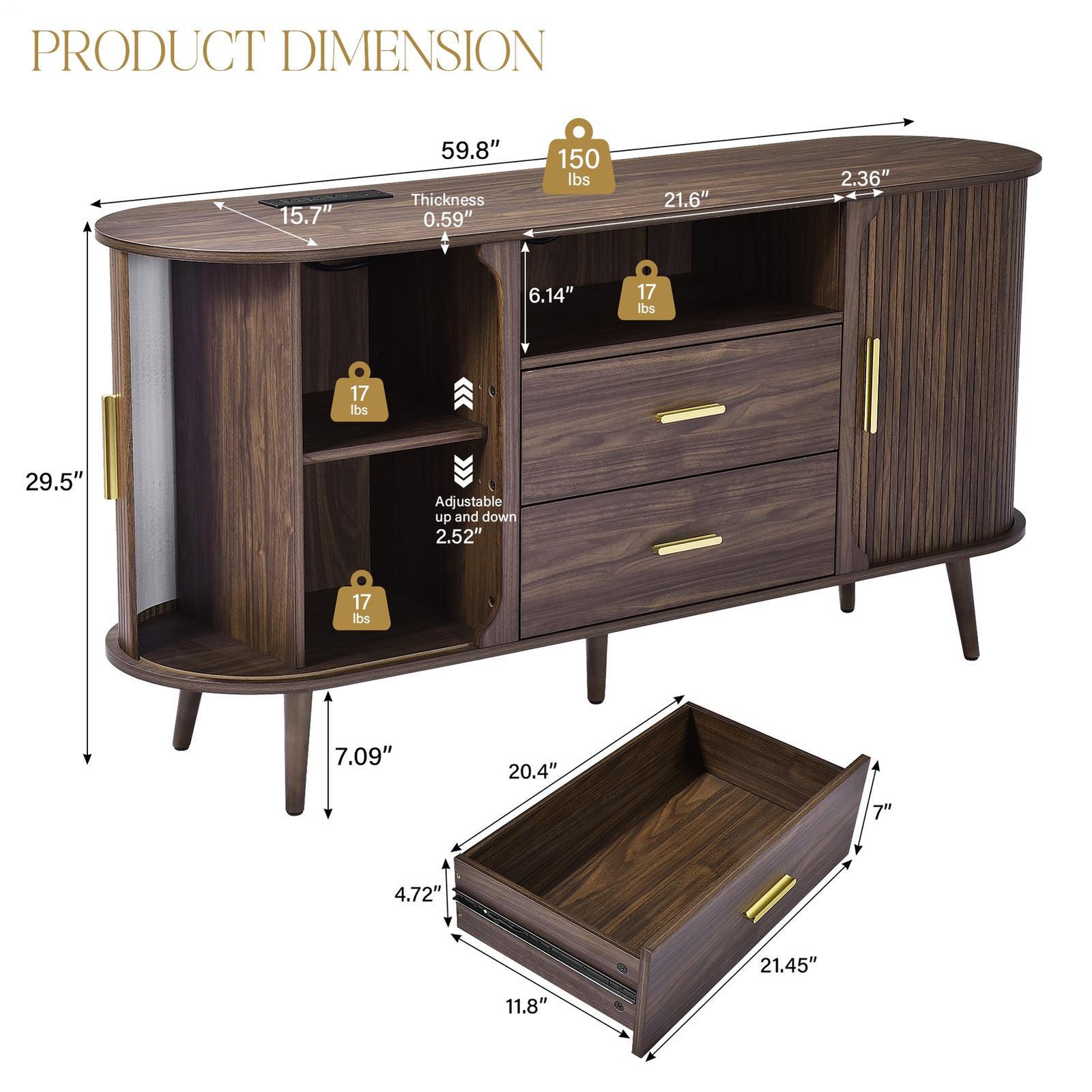 Modern Entertainment Center With Power Outlet Natural Oak