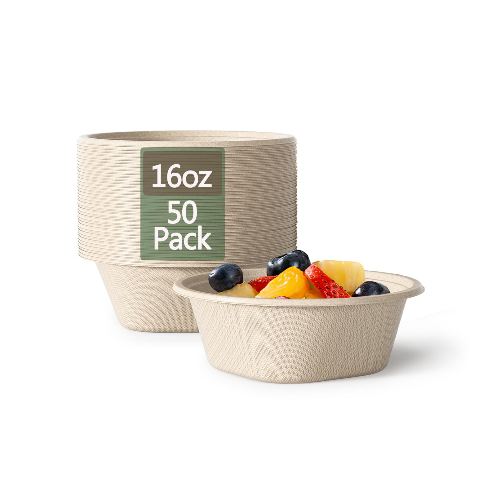 16 Oz Disposable Bowls Heavy Duty Small Paper Bowls made of 100% Compostable ...