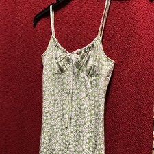 SHEIN Womens Green White Floral Scoop Neck Tie-Front Strappy Maxi Dress XS