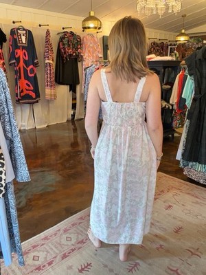 Monteau Los Angeles Midi Dress Womens Medium M Boho Linen Blend Floral Milkmaid Monteau Los Angeles Midi Dress Womens Medium M Boho Linen Blend Floral Milkmaid