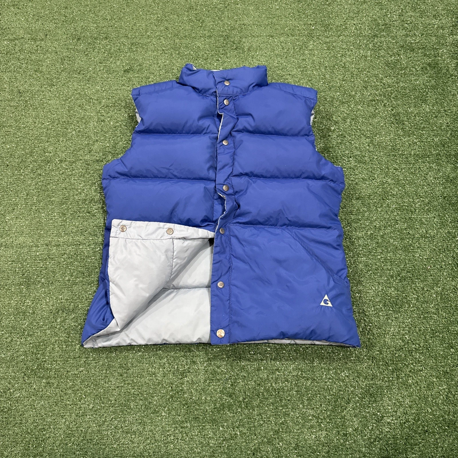 Vtg Gerry Reversible Goose Down Puffer Vest 80s Made USA Blue Size Medium