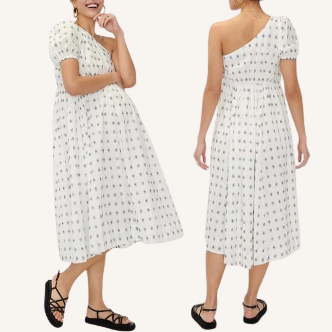open lace back dress White Ruched One Shoulder Maternity Dress  PinkBlush