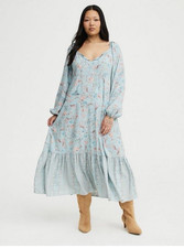 Torrid Festi Maxi Blouson Rose Blue Boho Tiered Lace Smocked Cottage Size 4X