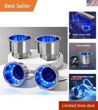 4pcs Boat Cup Holder Stainless Steel Boat Cup Holder Insert Blue Led Cup Ho...