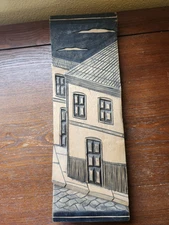Handmade Unique Vintage Wood Carving Folk Art Quaint Town Street View European 