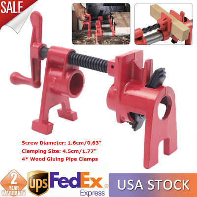 3/4'' Iron PRO Woodworking Cast Heavy Duty Wood Gluing Pipe Clamp Set 4-Pack