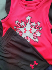 Girls Kids Baby UNDER ARMOUR Tank Top Shorts Set NEW Penta Pink 2 pc 18 Months