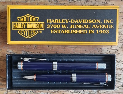 Parure De Stylos Harley-Davidson - Modèle Plume Et Bille - Couleur Violet - Neuf Avec étiquettes