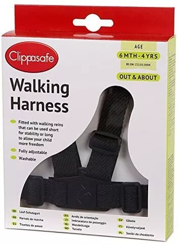 Clippasafe Walking Harness and Reins Black