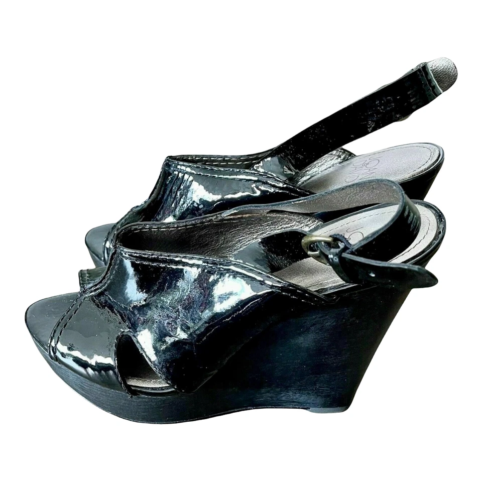 Zapatos Peep Toes Joan & David para mujer Avery Wedges charol negro 6,5 M Foto 4 de 4