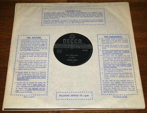 CLIFFORD CURZON LISZT RECITAL UK 1ST PRESS WBG ED1 DECCA STEREO SXL 6076 LP - Picture 5 of 11