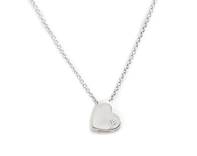 Heart Pendant Round Diamond Solitaire in 14k White Gold Choker