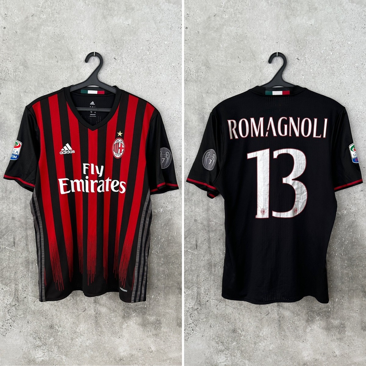AC MILAN 2016 2017 HOME MATCH ISSUE FOOTBALL SHIRT #13 ROMAGNOLI
