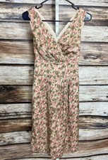 Talbots Size 2 SHEATH DRESS Pink Green V Neck Lined Floral Waist Tie New
