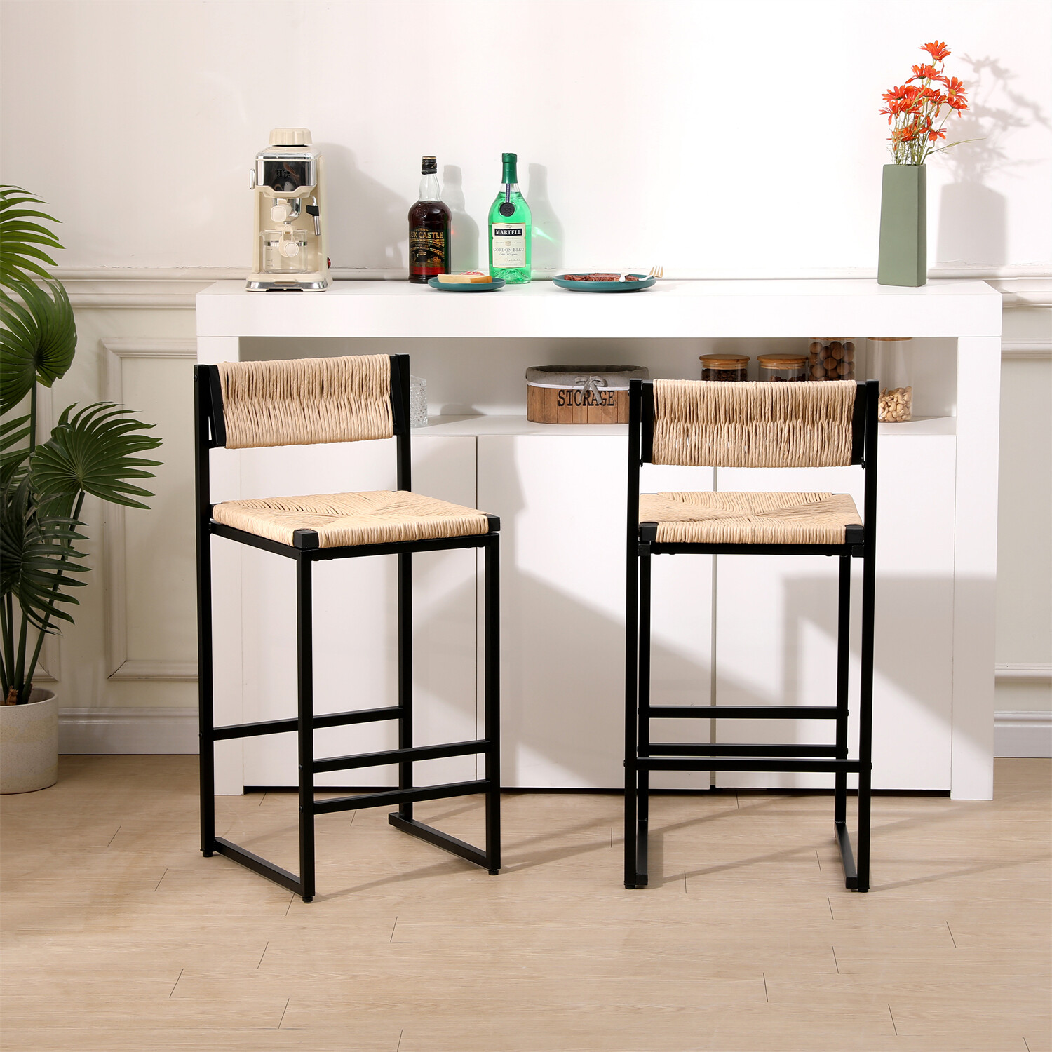 Set of 2 Bar Stools Modern Counter Height Bar Stool Kitchen Dining Chair US
