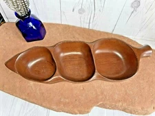 Vintage Wooden Snack Dish Or Display Dish Peapod Shape Dish MCM