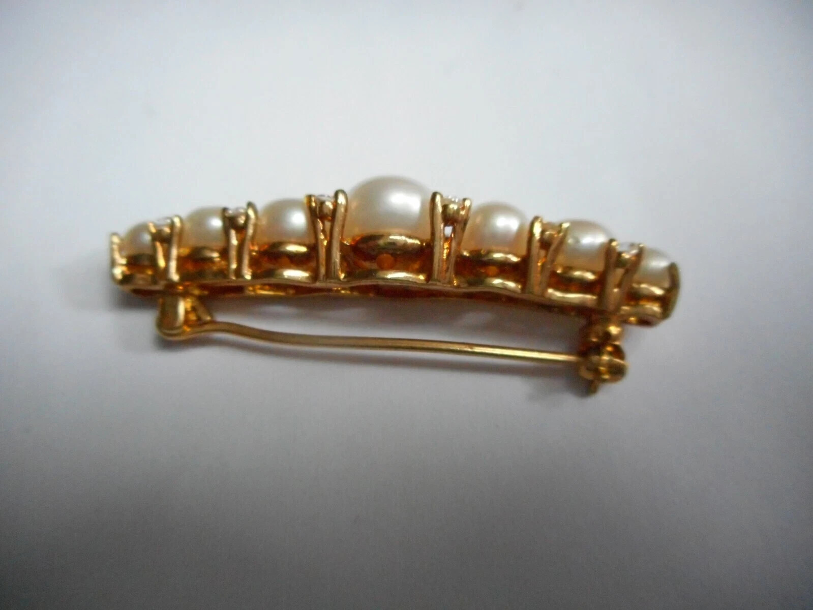 9K Gold Akoya Pearl CZ Stamped JE Vintage High End Brooch