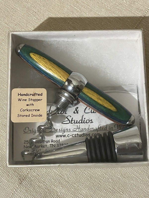 Cadman & Cummins Studios Wine Stopper Cork Screw Combo Handcrafted Unique Wood