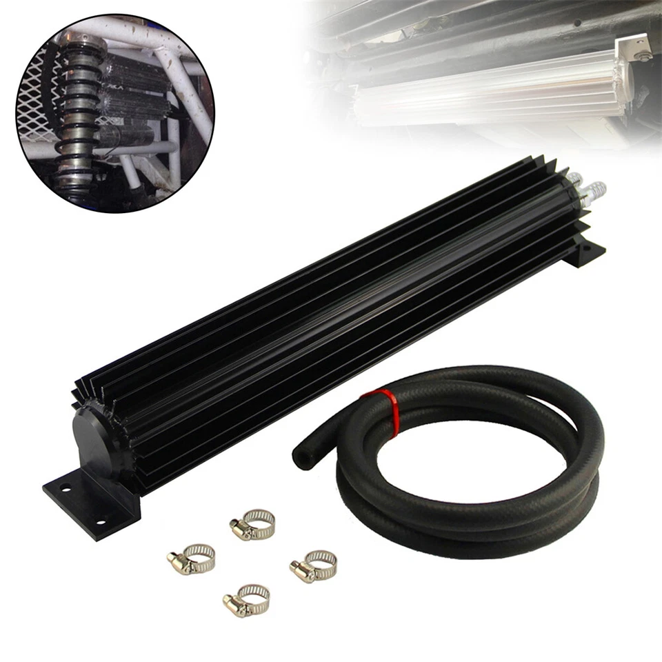 Kit de enfriador de aceite universal de transmisión con aletas de doble paso de aluminio de 15"" negro Foto 2 de 4