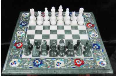 18'' Marble Chess Table Top Center pietra dura Inlay children game Handmade V15