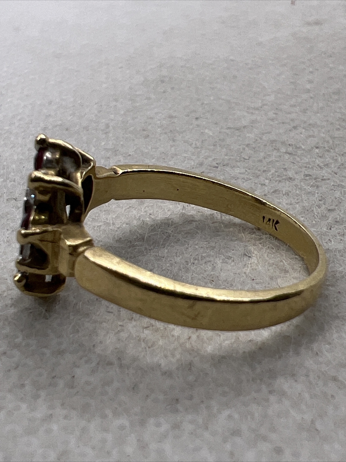 CUTE Solid 14K Yellow Gold Created Ruby & White C… - image 2