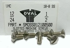 #12-24x1/2 Oval Head Slotted Machine Screws Stainless Steel (12)