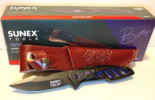 Sunex Tools PinUp Series  Betty Fixed  3.5”Blade Knife w/ Leather Sheath