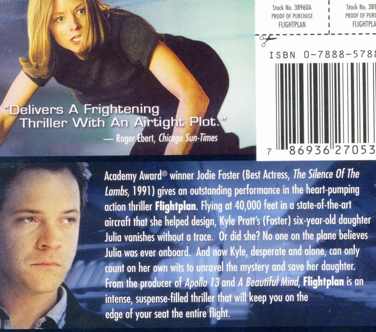 Flightplan 2005 PG-13 mystery thriller airplane movie, mint DVD Jodie Foster
