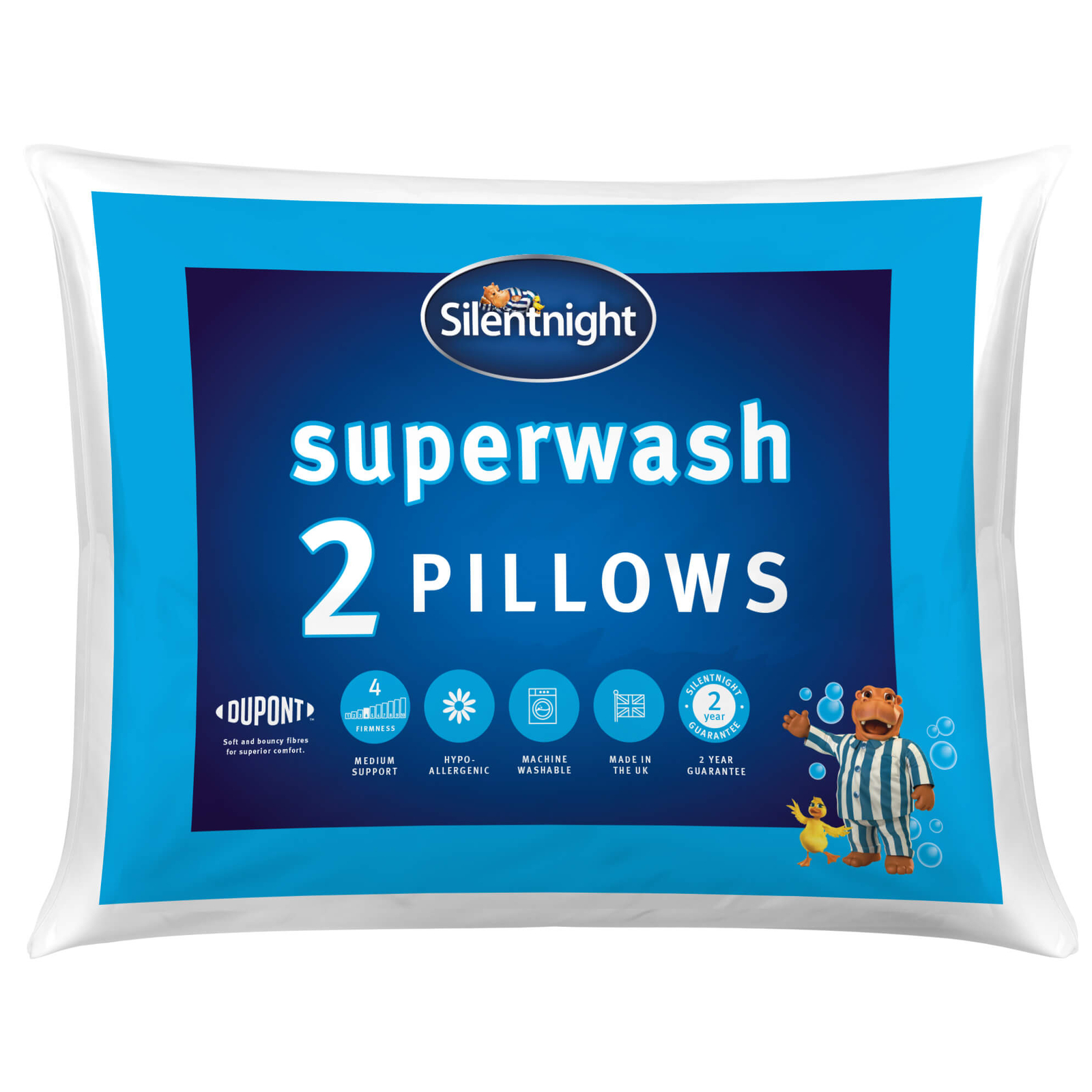 Silentnight Pillows 2 Pack Soft Support Superwash Hypoallergenic Hotel Quality
