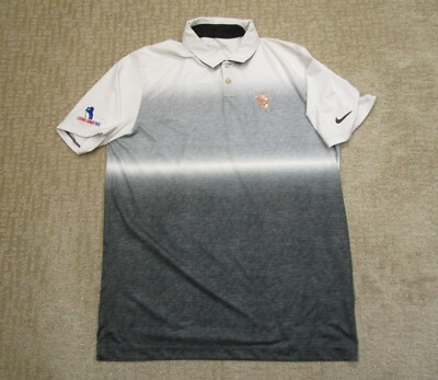 Nike Polo Shirt Men Medium Gray White Junior League Golf Tournament  Performance
