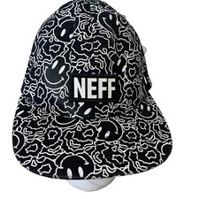 Neff Cap Mens Adjustable Crew Cap Black White Smiley Face Strapback