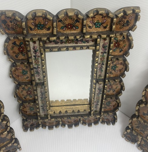 Lot Of Three Gorgeous Reverse Painted Wood Mirrors From Peru 10.5 By 8 & 7.5 X 9 - Picture 4 of 12