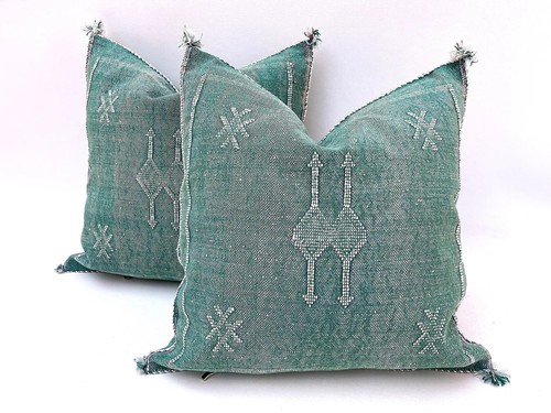 Green Cactus Silk Pillow Cover 18X18,Moroccan Cushion, Moroccan Decorative Sabra - Picture 6 of 13