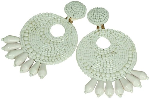 KENNETH JAY LANE, LARGE SEED BEAD EARRING-TURQUOISE/PIERCED - Picture 3 of 5