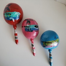 Maracas Hand Painted Cancun Mexico Souvenir Gourd Wooden Shakers Set Of 3