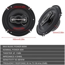 6" Car Stereo Door Speakers - 600 Watts Max, 4 Way, Full Range Audio, Tweeters