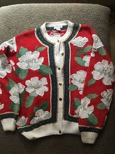 Orvis Vintage Christmas Floral Embroidered Cardigan Sweater M